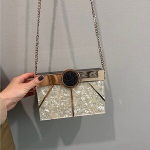 Zara Cream and Gold Clutch with Chain